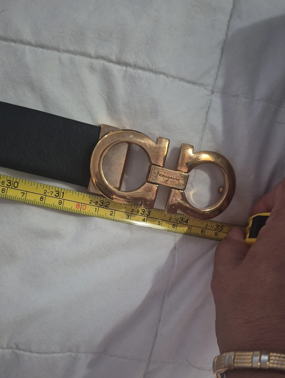 Salvatore Ferragamo Black And Beige Two-Sided Gold Double Gancini Belt. Auth.